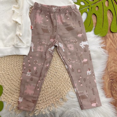Conj. Casaco de Moletom com Strass e Calça Legging Casinhas - Off White